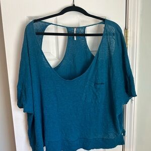 Free People Teal Open-Back Blouse